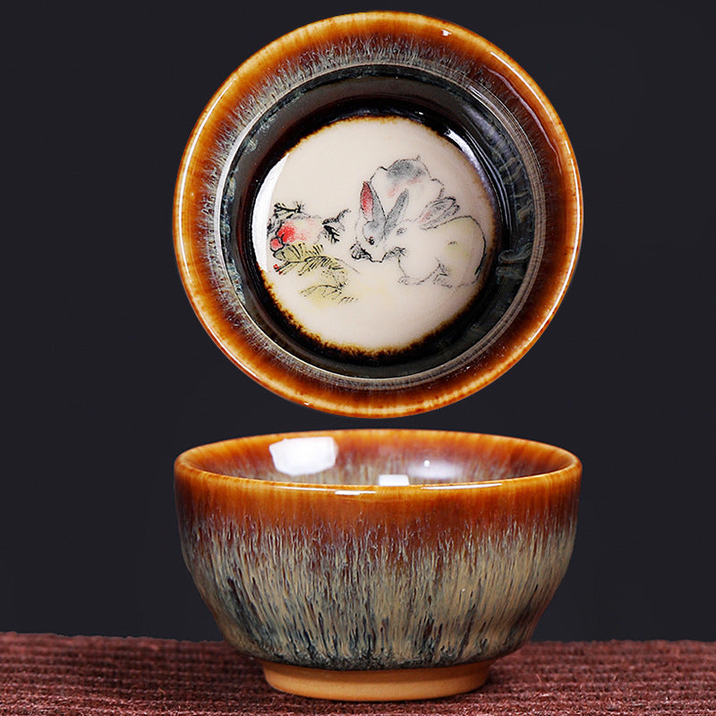 Tasse à thé en céramique avec 12 motifs du zodiaque chinois et Buddha Stones Tasse à thé chinoise Kung Fu Jian Zhan 73 ml