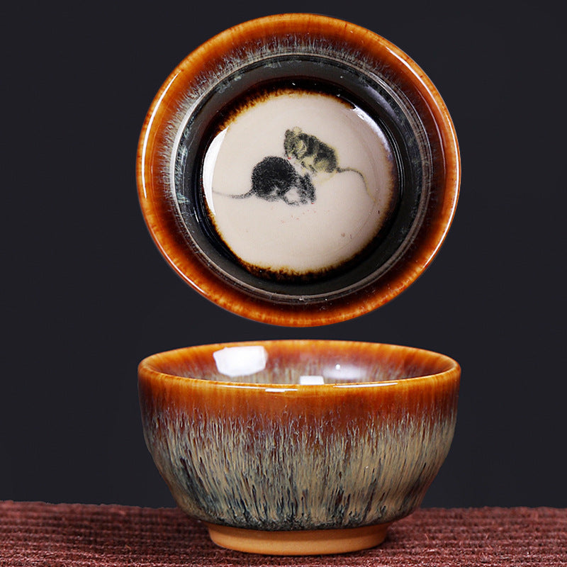 Tasse à thé en céramique avec 12 motifs du zodiaque chinois et Buddha Stones Tasse à thé chinoise Kung Fu Jian Zhan 73 ml