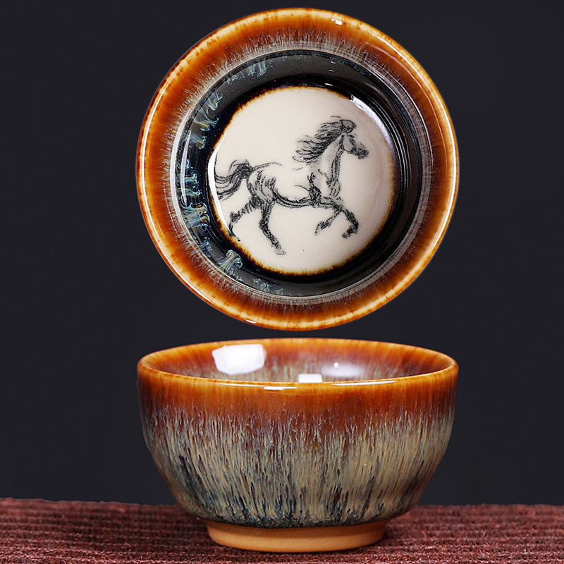 Tasse à thé en céramique avec 12 motifs du zodiaque chinois et Buddha Stones Tasse à thé chinoise Kung Fu Jian Zhan 73 ml