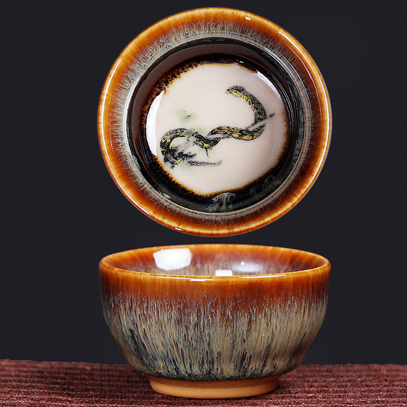 Tasse à thé en céramique avec 12 motifs du zodiaque chinois et Buddha Stones Tasse à thé chinoise Kung Fu Jian Zhan 73 ml