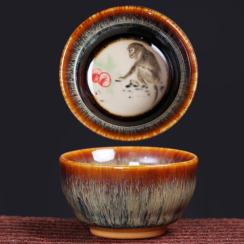 Tasse à thé en céramique avec 12 motifs du zodiaque chinois et Buddha Stones Tasse à thé chinoise Kung Fu Jian Zhan 73 ml