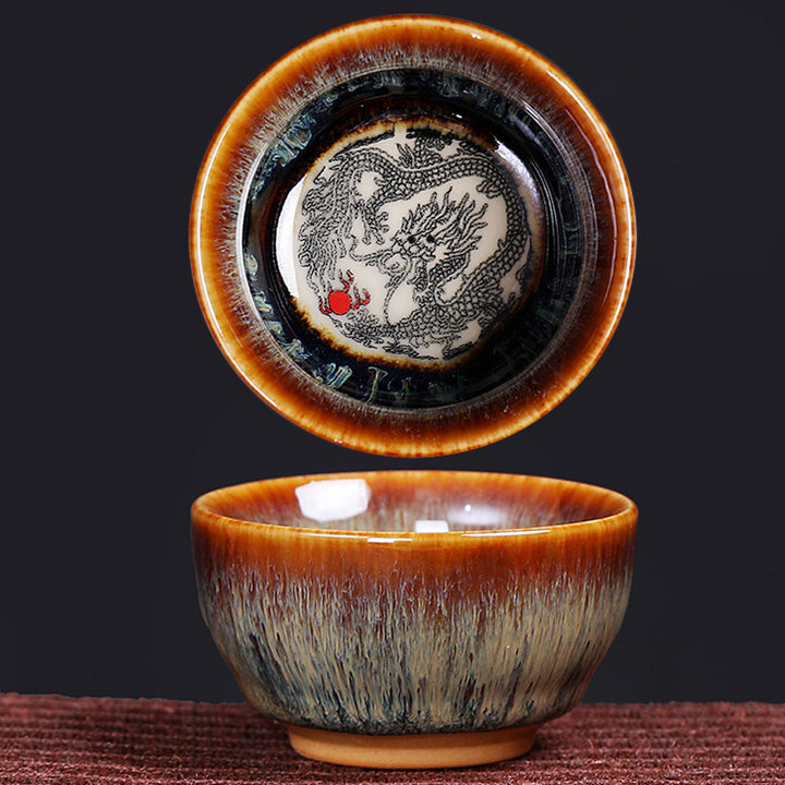 Tasse à thé en céramique avec 12 motifs du zodiaque chinois et Buddha Stones Tasse à thé chinoise Kung Fu Jian Zhan 73 ml