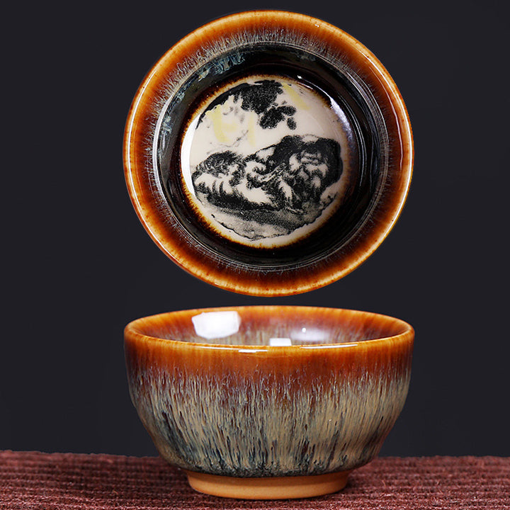 Tasse à thé en céramique avec 12 motifs du zodiaque chinois et Buddha Stones Tasse à thé chinoise Kung Fu Jian Zhan 73 ml