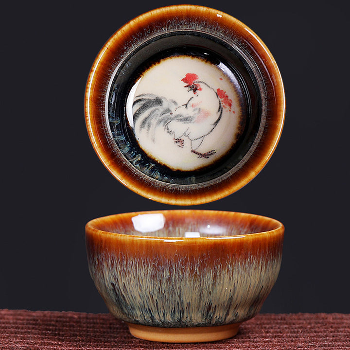 Tasse à thé en céramique avec 12 motifs du zodiaque chinois et Buddha Stones Tasse à thé chinoise Kung Fu Jian Zhan 73 ml