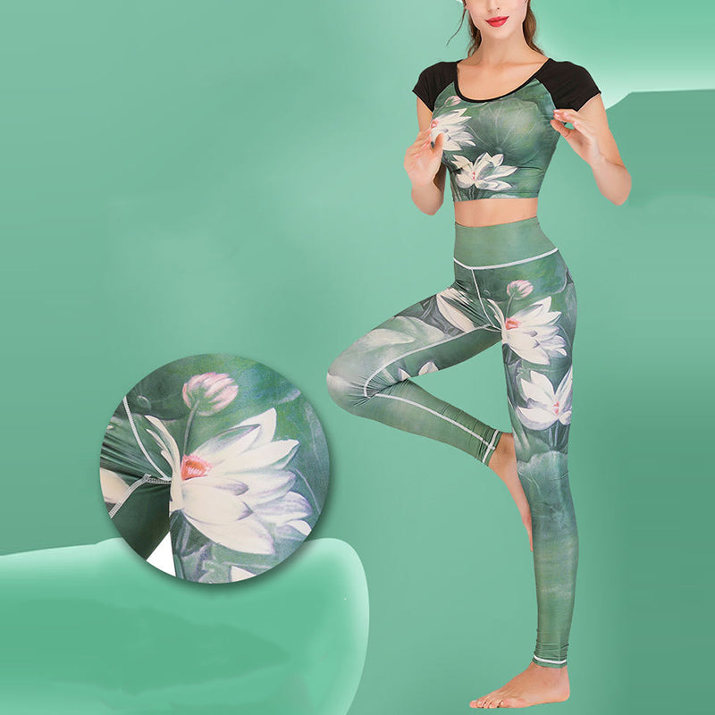Ensemble de yoga pour femme avec haut et pantalon imprimé paon et Buddha Stones, 2 pièces, lotus, phénix, fleurs de printemps - image 2