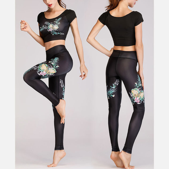 Ensemble de yoga pour femme avec haut et pantalon imprimé paon et Buddha Stones, 2 pièces, lotus, phénix, fleurs de printemps - image 12