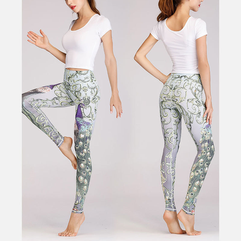 Ensemble de yoga pour femme avec haut et pantalon imprimé paon et Buddha Stones, 2 pièces, lotus, phénix, fleurs de printemps - image 20