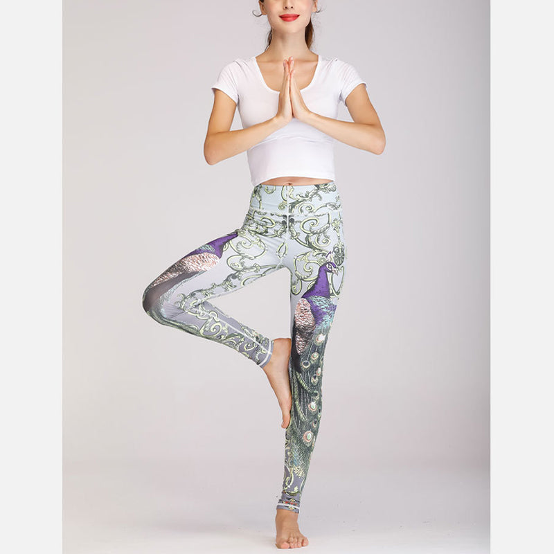 Ensemble de yoga pour femme avec haut et pantalon imprimé paon et Buddha Stones, 2 pièces, lotus, phénix, fleurs de printemps - image 19