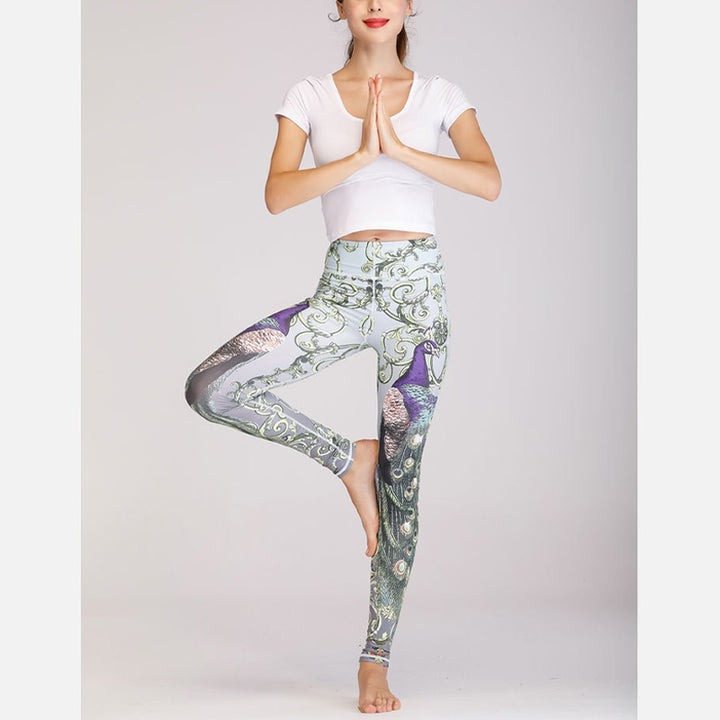 Ensemble de yoga pour femme avec haut et pantalon imprimé paon et Buddha Stones, 2 pièces, lotus, phénix, fleurs de printemps - image 19
