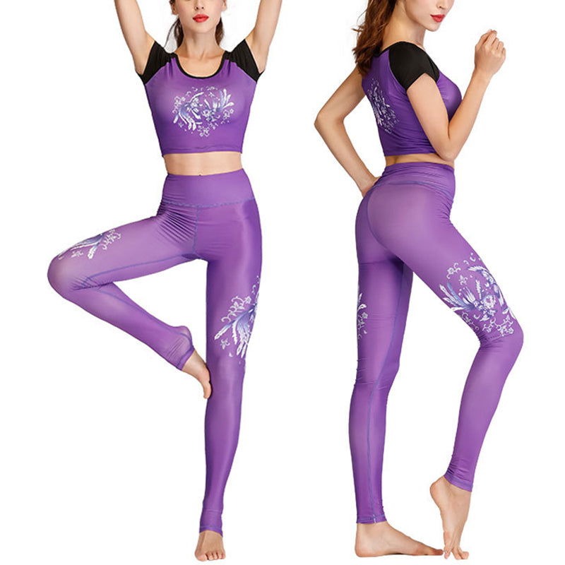 Ensemble de yoga pour femme avec haut et pantalon imprimé paon et Buddha Stones, 2 pièces, lotus, phénix, fleurs de printemps - image 10