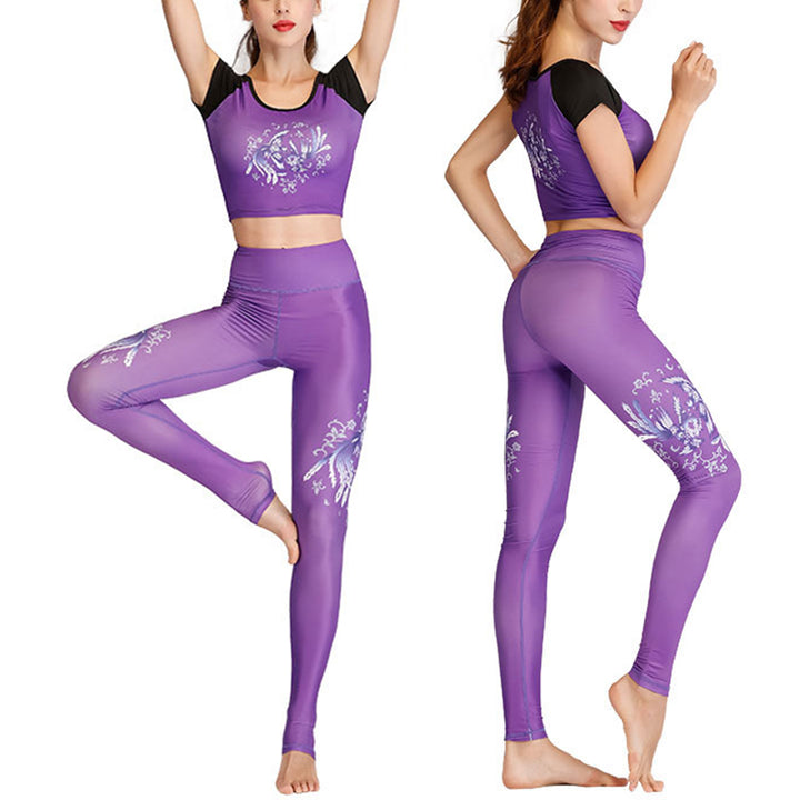 Ensemble de yoga pour femme avec haut et pantalon imprimé paon et Buddha Stones, 2 pièces, lotus, phénix, fleurs de printemps - image 10