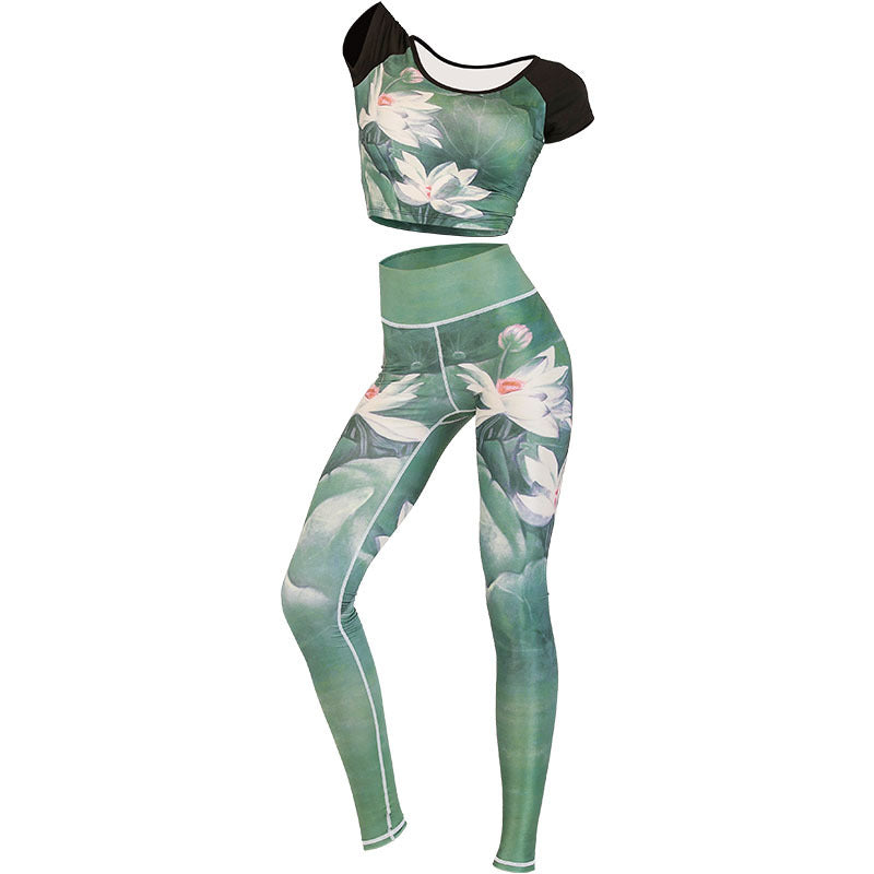 Ensemble de yoga pour femme avec haut et pantalon imprimé paon et Buddha Stones, 2 pièces, lotus, phénix, fleurs de printemps - image 4