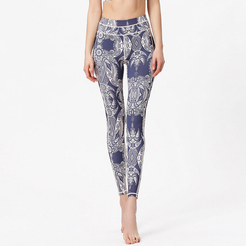 Pantalon imprimé Buddha Stones Fleurs Feuilles Leggings de sport Fitness Yoga Pantalons de yoga pour femmes - Blanc Lavande - US8-10，UK/AU12-14，EU40-42 (XL) - image 0