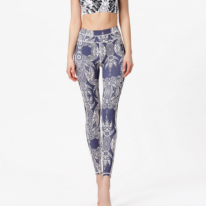 Pantalon imprimé Buddha Stones Fleurs Feuilles Leggings de sport Fitness Yoga Pantalons de yoga pour femmes