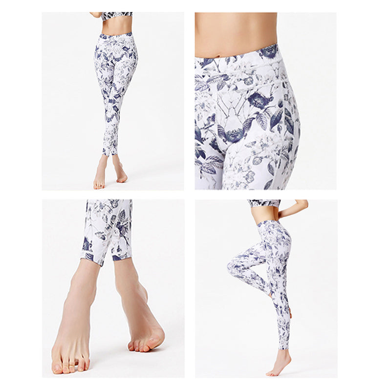 Pantalon imprimé Buddha Stones Fleurs Feuilles Leggings de sport Fitness Yoga Pantalons de yoga pour femmes