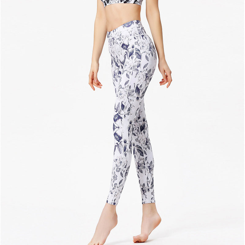 Pantalon imprimé Buddha Stones Fleurs Feuilles Leggings de sport Fitness Yoga Pantalons de yoga pour femmes
