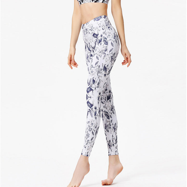 Pantalon imprimé Buddha Stones Fleurs Feuilles Leggings de sport Fitness Yoga Pantalons de yoga pour femmes