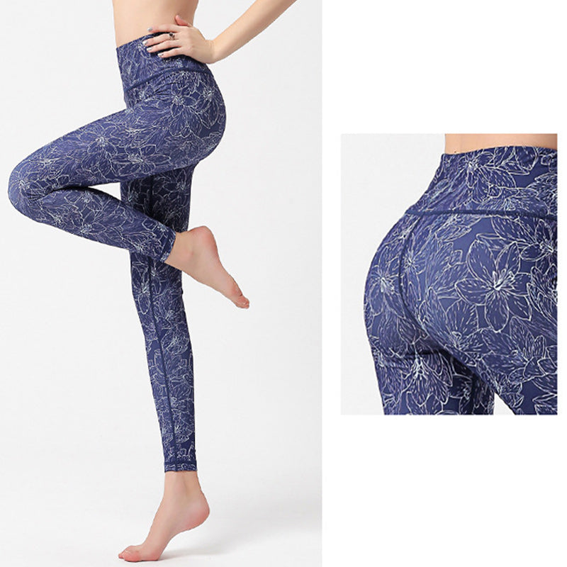 Pantalon imprimé Buddha Stones Fleurs Feuilles Oiseaux Leggings de sport Fitness Yoga Pantalons de yoga pour femmes