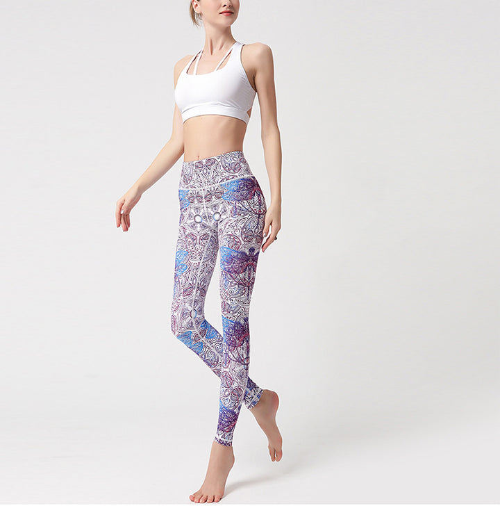 Pantalon imprimé Buddha Stones Fleurs Feuilles Oiseaux Leggings de sport Fitness Yoga Pantalons de yoga pour femmes