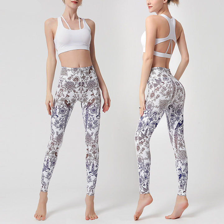 Pantalon imprimé Buddha Stones Fleurs Feuilles Oiseaux Leggings de sport Fitness Yoga Pantalons de yoga pour femmes