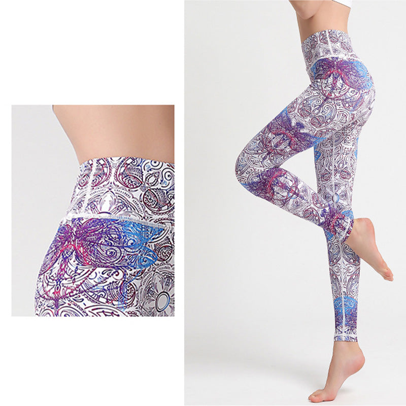 Pantalon imprimé Buddha Stones Fleurs Feuilles Oiseaux Leggings de sport Fitness Yoga Pantalons de yoga pour femmes