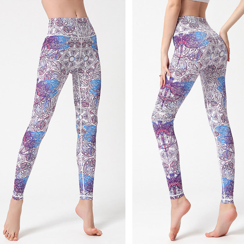 Pantalon imprimé Buddha Stones Fleurs Feuilles Oiseaux Leggings de sport Fitness Yoga Pantalons de yoga pour femmes