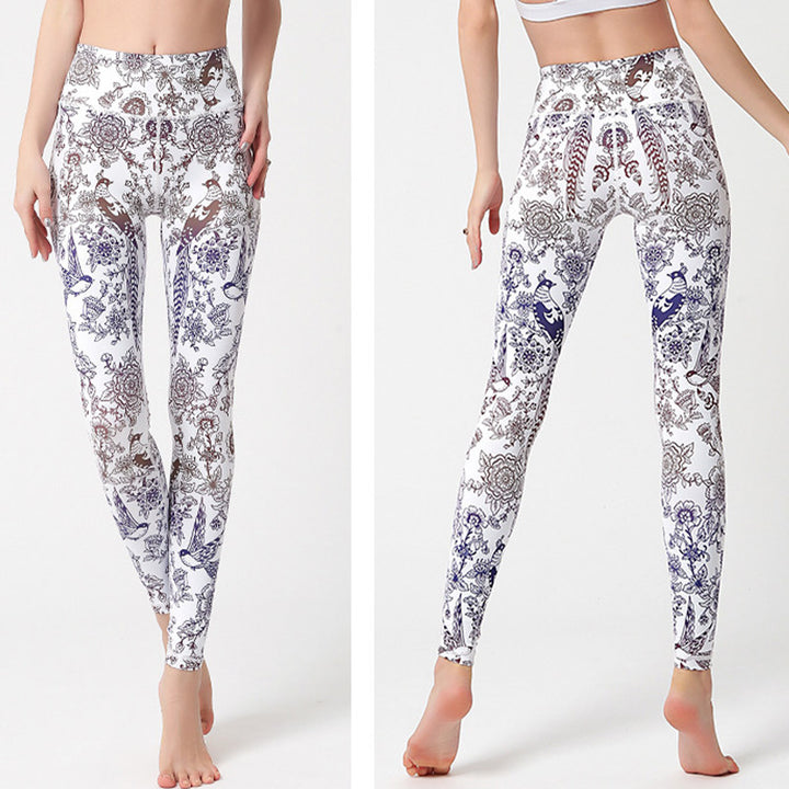 Pantalon imprimé Buddha Stones Fleurs Feuilles Oiseaux Leggings de sport Fitness Yoga Pantalons de yoga pour femmes