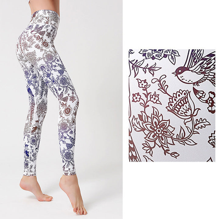 Pantalon imprimé Buddha Stones Fleurs Feuilles Oiseaux Leggings de sport Fitness Yoga Pantalons de yoga pour femmes