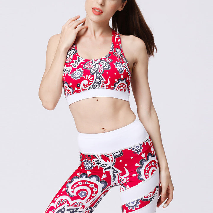 Ensemble de yoga pour femme avec haut et pantalon imprimé fleurs de tournesol et feuilles de Buddha Stones 2 pièces - Tournesol rouge - US8-10，UK/AU12-14，EU40-42 (XL)  - image 0