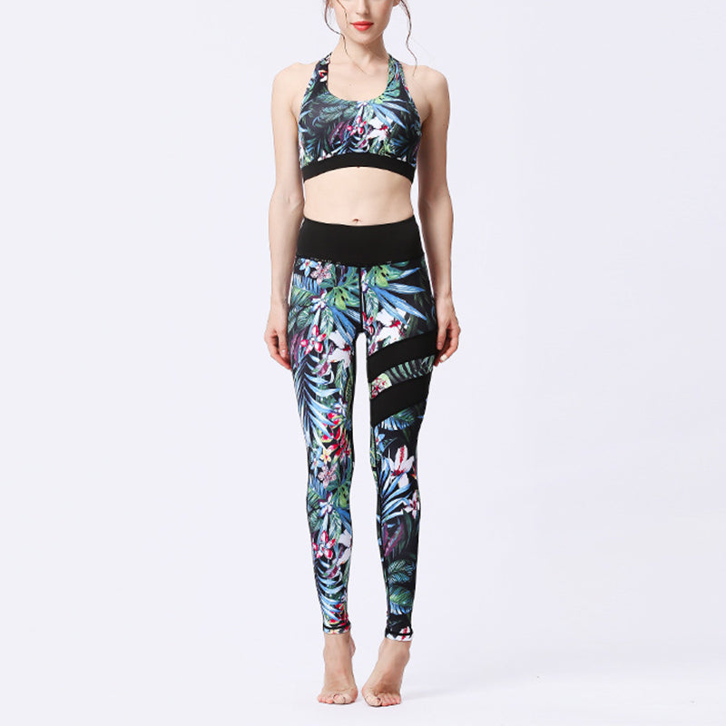 Ensemble de yoga pour femme avec haut et pantalon imprimé fleurs de tournesol et feuilles de Buddha Stones 2 pièces - Forêt secrète - US8-10，UK/AU12-14，EU40-42 (XL)  - image 26