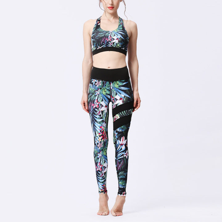 Ensemble de yoga pour femme avec haut et pantalon imprimé fleurs de tournesol et feuilles de Buddha Stones 2 pièces - Forêt secrète - US8-10，UK/AU12-14，EU40-42 (XL)  - image 26