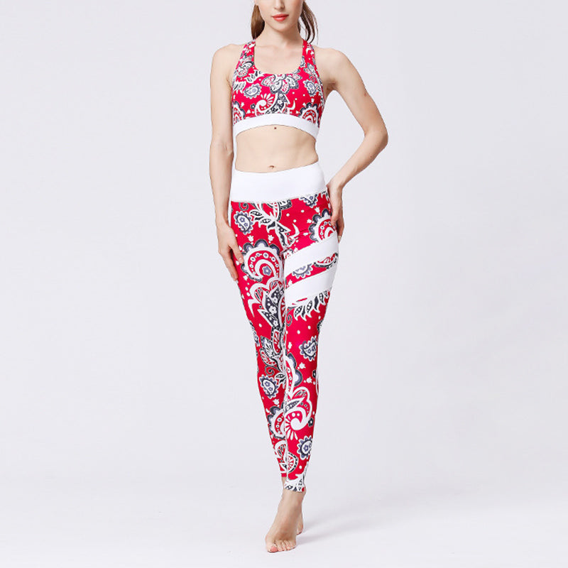 Ensemble de yoga pour femme avec haut et pantalon imprimé fleurs de tournesol et feuilles de Buddha Stones 2 pièces - image 1