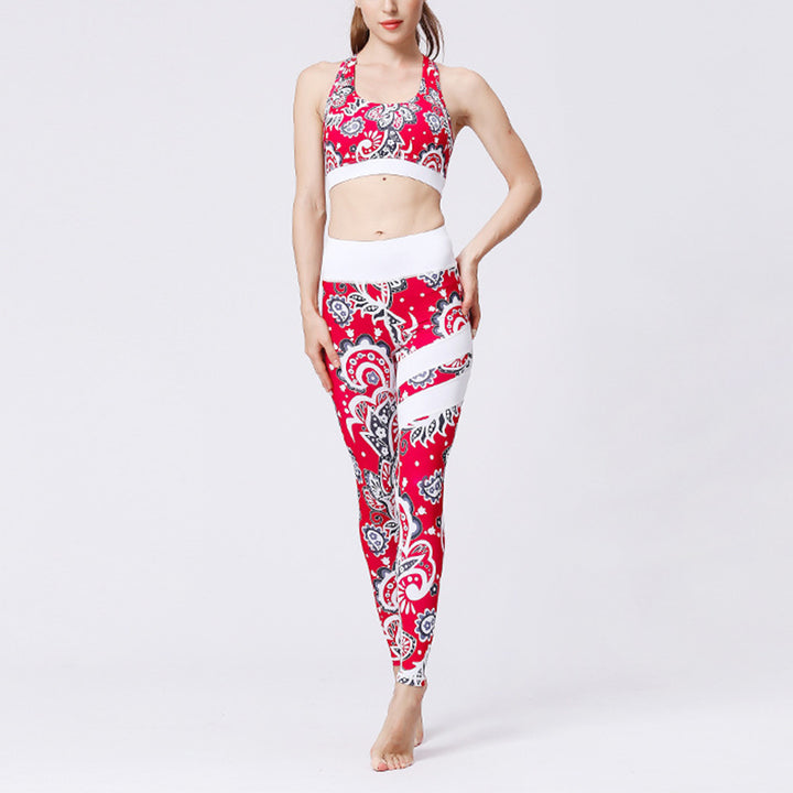 Ensemble de yoga pour femme avec haut et pantalon imprimé fleurs de tournesol et feuilles de Buddha Stones 2 pièces - image 1