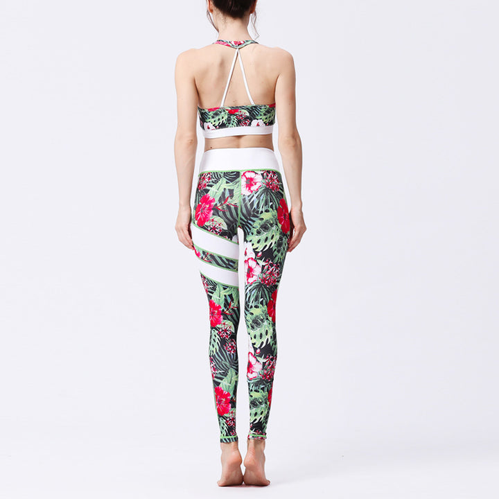 Ensemble de yoga pour femme avec haut et pantalon imprimé fleurs de tournesol et feuilles de Buddha Stones 2 pièces - image 7