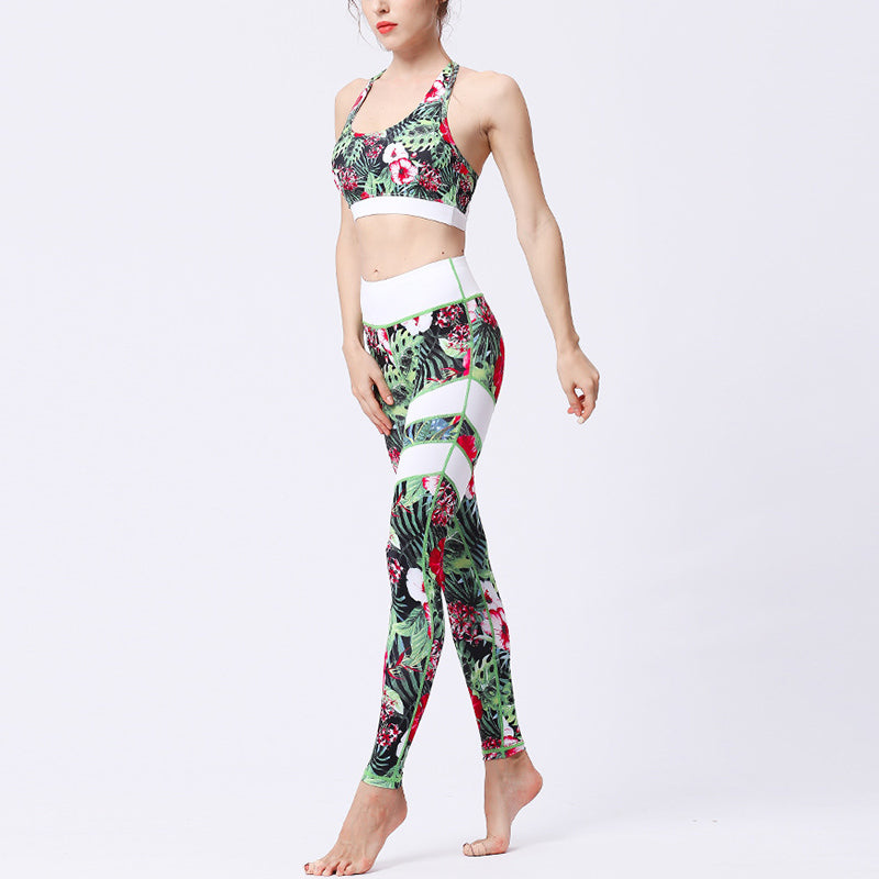 Ensemble de yoga pour femme avec haut et pantalon imprimé fleurs de tournesol et feuilles de Buddha Stones 2 pièces - image 8