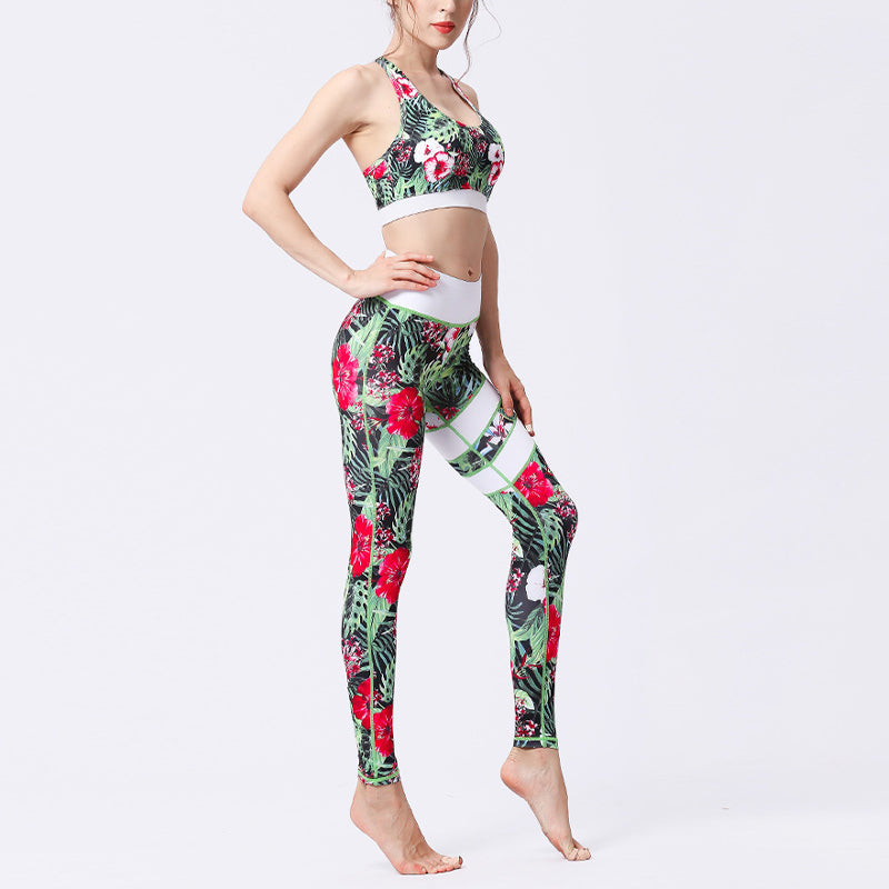 Ensemble de yoga pour femme avec haut et pantalon imprimé fleurs de tournesol et feuilles de Buddha Stones 2 pièces - image 6