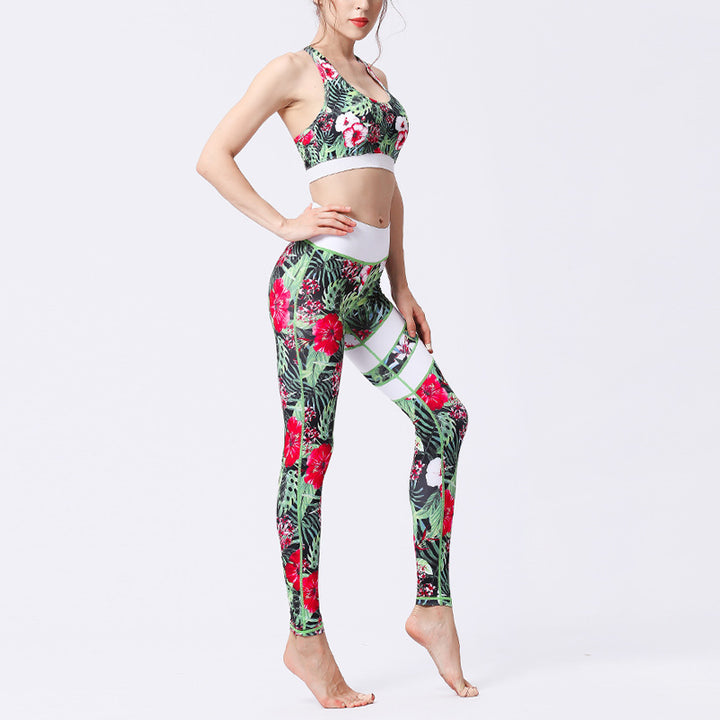 Ensemble de yoga pour femme avec haut et pantalon imprimé fleurs de tournesol et feuilles de Buddha Stones 2 pièces - image 6