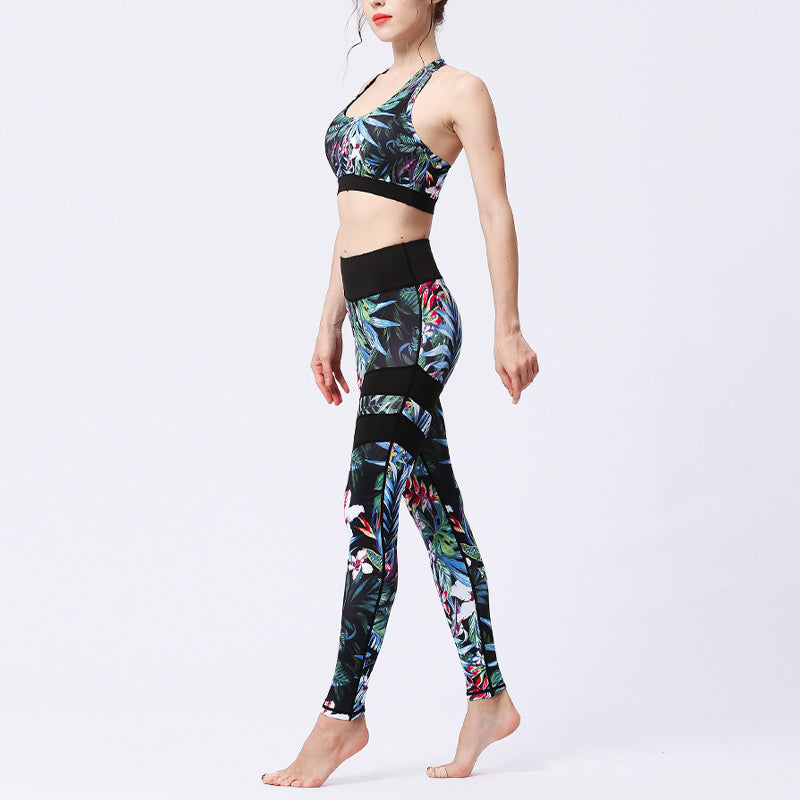 Ensemble de yoga pour femme avec haut et pantalon imprimé fleurs de tournesol et feuilles de Buddha Stones 2 pièces - image 28
