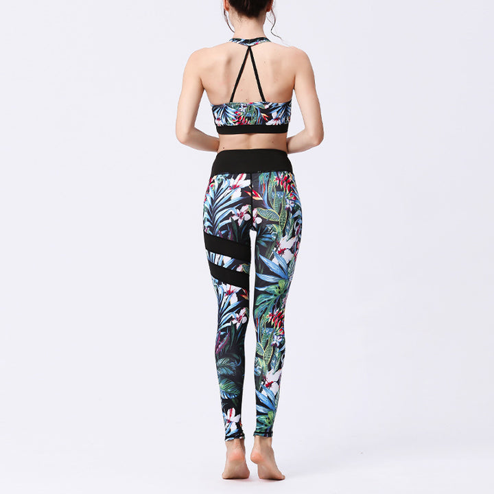 Ensemble de yoga pour femme avec haut et pantalon imprimé fleurs de tournesol et feuilles de Buddha Stones 2 pièces - image 29