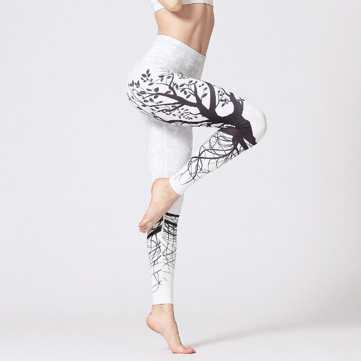 Buddha Stones Lignes Mauvaises Herbes Fleurs Sakura Arbre Noir Pantalon Imprimé Sports Fitness Yoga Leggings Pantalons De Yoga Pour Femmes - Arbre noir blanc - US8-10，UK/AU12-14，EU40-42 (XL) - image 30