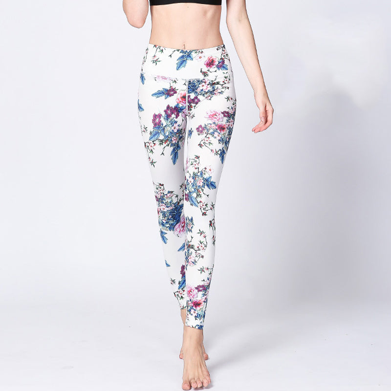 Leggings de sport, fitness, yoga, pantalon pour femme, Buddha Stones, fleur rose, blanc, encre colorée, imprimé blanc - image 1