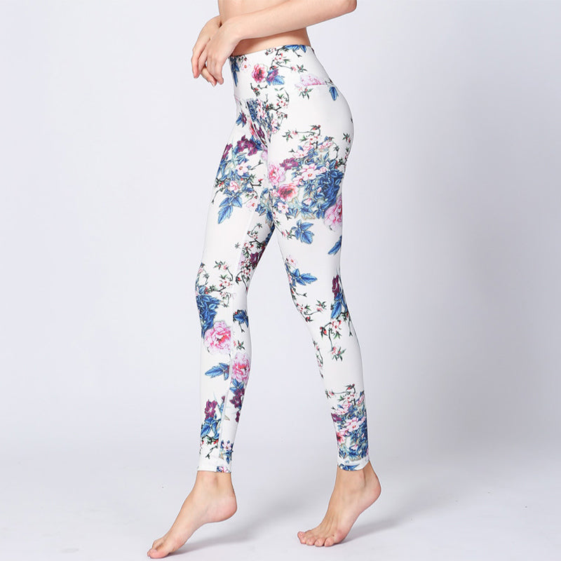 Leggings de sport, fitness, yoga, pantalon pour femme, Buddha Stones, fleur rose, blanc, encre colorée, imprimé blanc - image 3