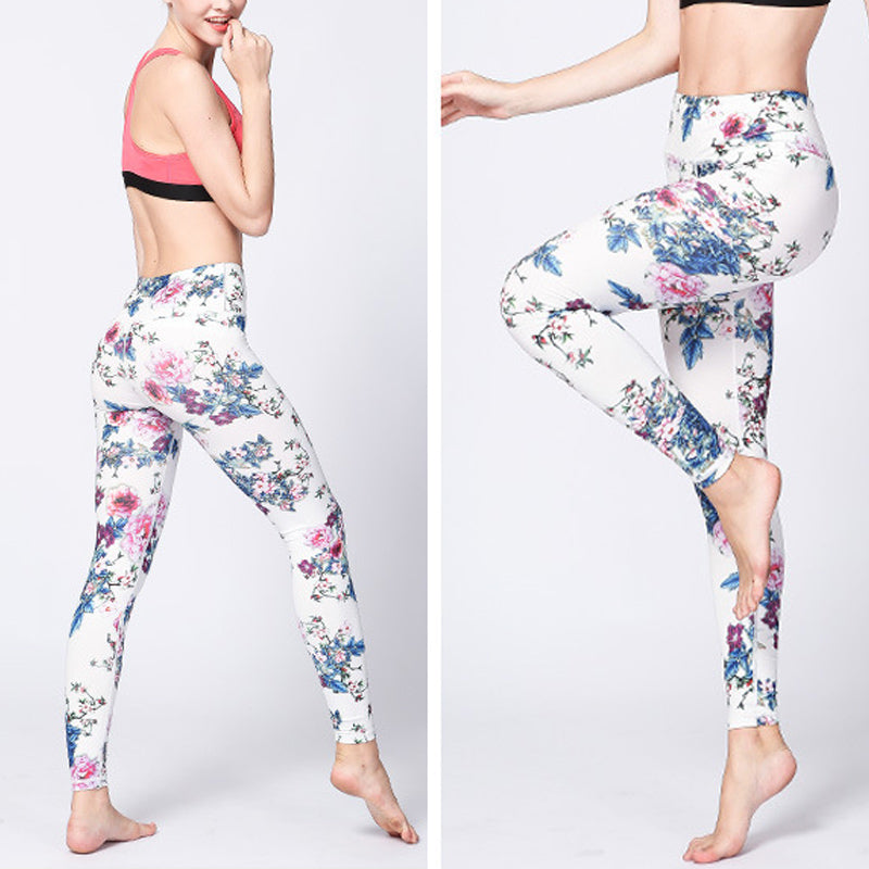 Leggings de sport, fitness, yoga, pantalon pour femme, Buddha Stones, fleur rose, blanc, encre colorée, imprimé blanc - image 2