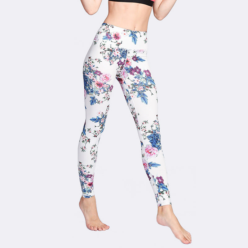 Leggings de sport, fitness, yoga, pantalon pour femme, Buddha Stones, fleur rose, blanc, encre colorée, imprimé blanc - image 4