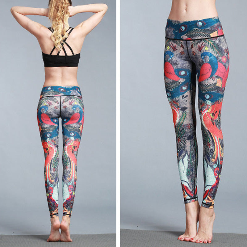 Pantalon imprimé plumes de paon rouge et bleu Buddha Stones Leggings de sport, de fitness, de yoga, pantalon de yoga pour femme - image 4
