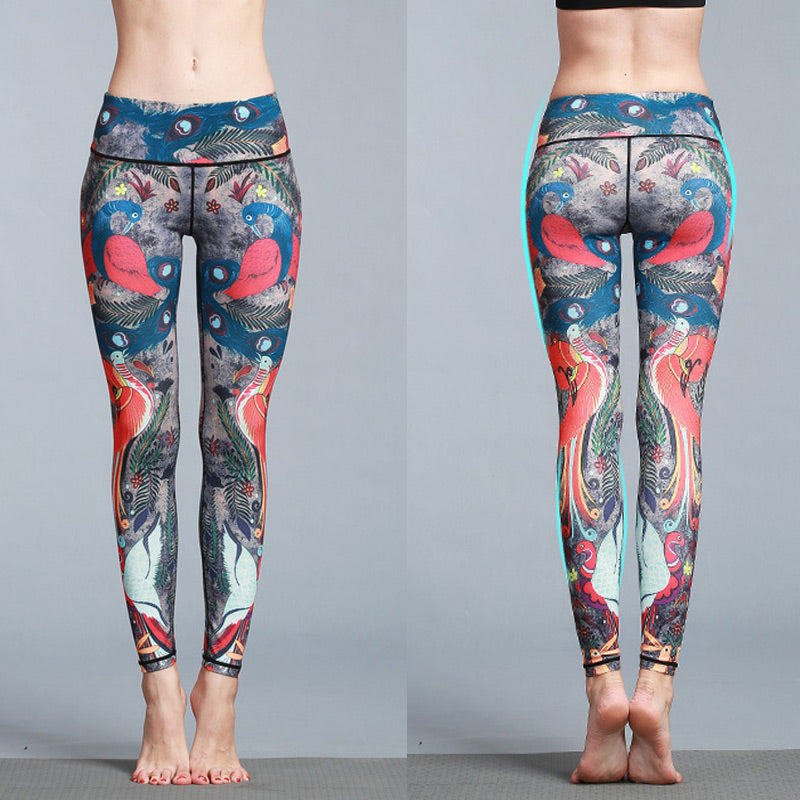 Pantalon imprimé plumes de paon rouge et bleu Buddha Stones Leggings de sport, de fitness, de yoga, pantalon de yoga pour femme - image 3