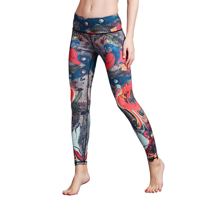 Pantalon imprimé plumes de paon rouge et bleu Buddha Stones Leggings de sport, de fitness, de yoga, pantalon de yoga pour femme - image 5