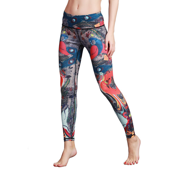 Pantalon imprimé plumes de paon rouge et bleu Buddha Stones Leggings de sport, de fitness, de yoga, pantalon de yoga pour femme - image 5