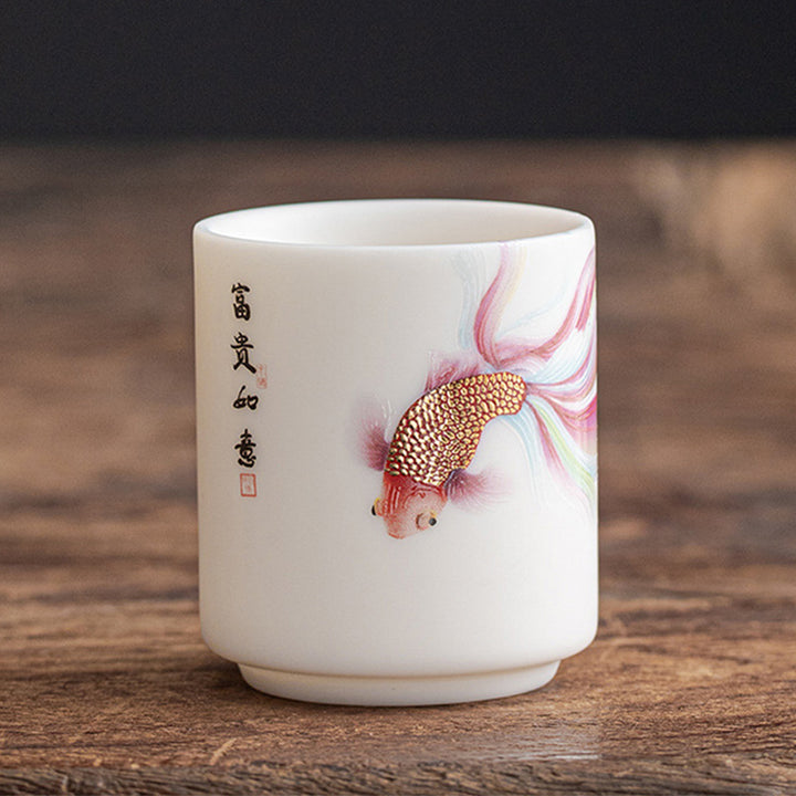 Tasse à thé en céramique blanche en porcelaine avec Buddha Stones