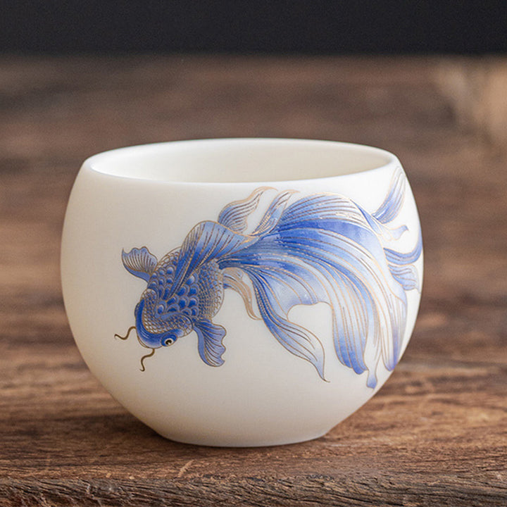 Tasse à thé en céramique blanche en porcelaine avec Buddha Stones